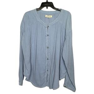 We The Free Blue Moving Mountains Cotton Gauze Fray Hem Boho Casual Top Medium